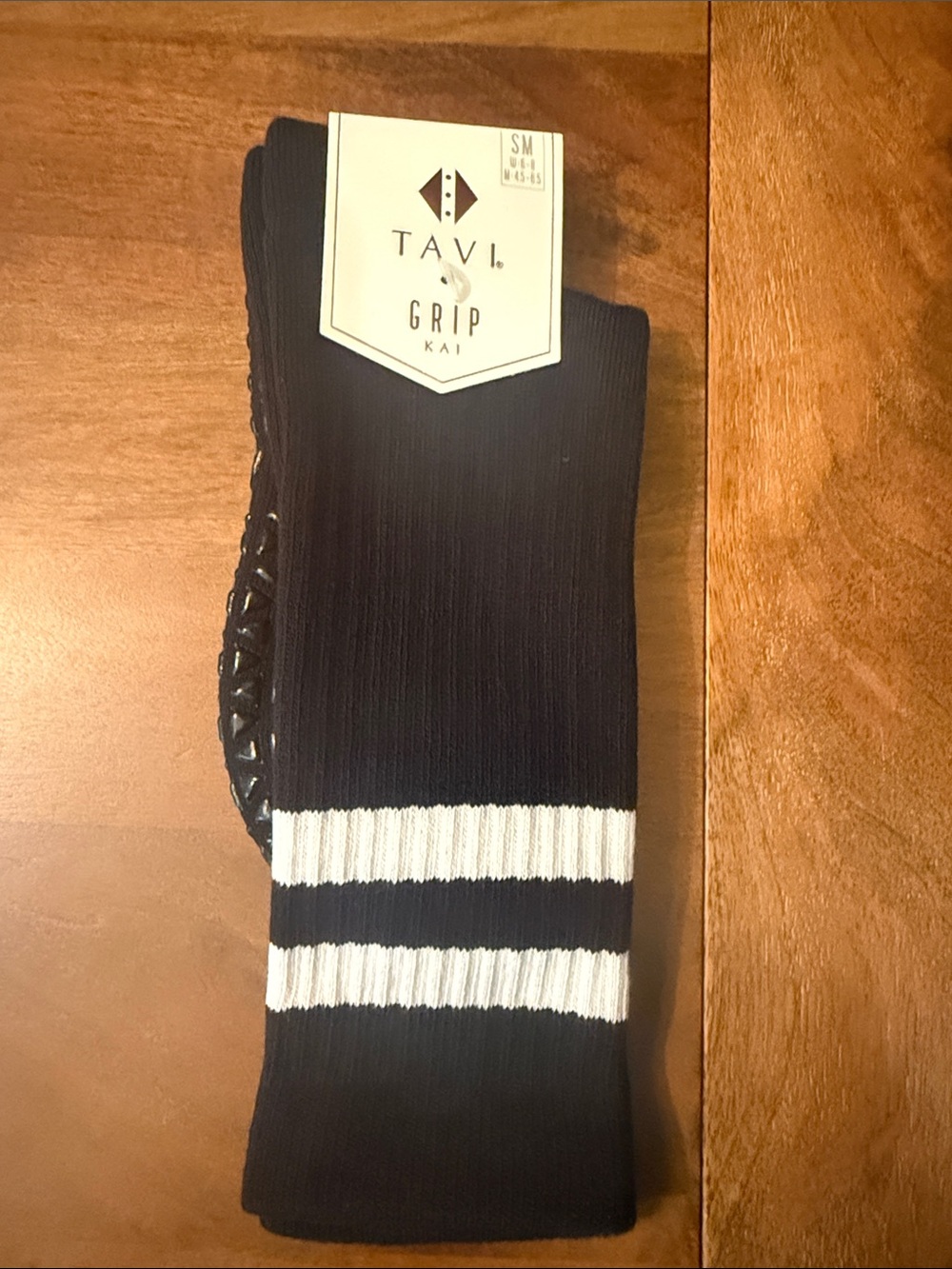 Pure Barre Black Crew Socks with White Stripes